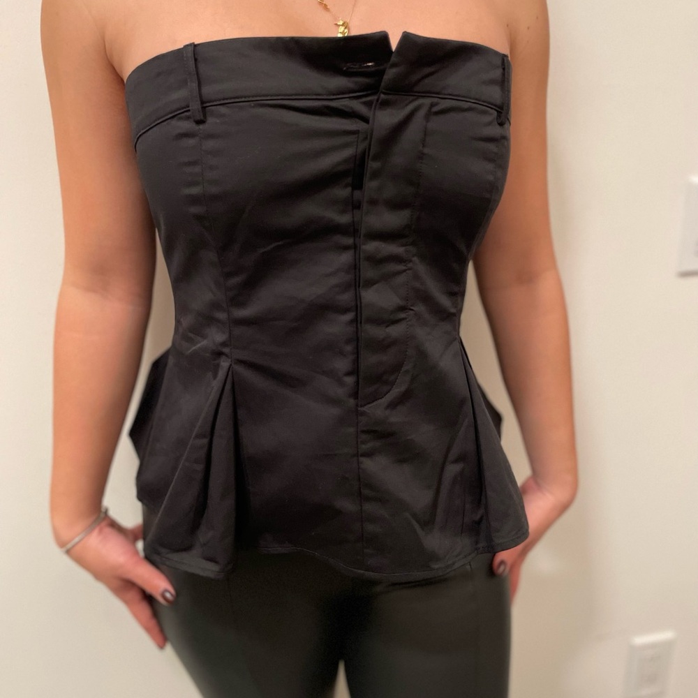 Elegant Black Strapless Peplum Top